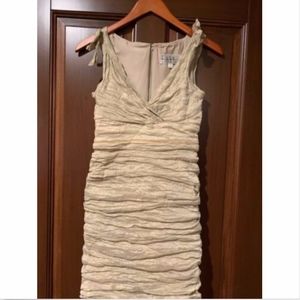Nichole Miller Designer Metallic Ruched Gold Dress